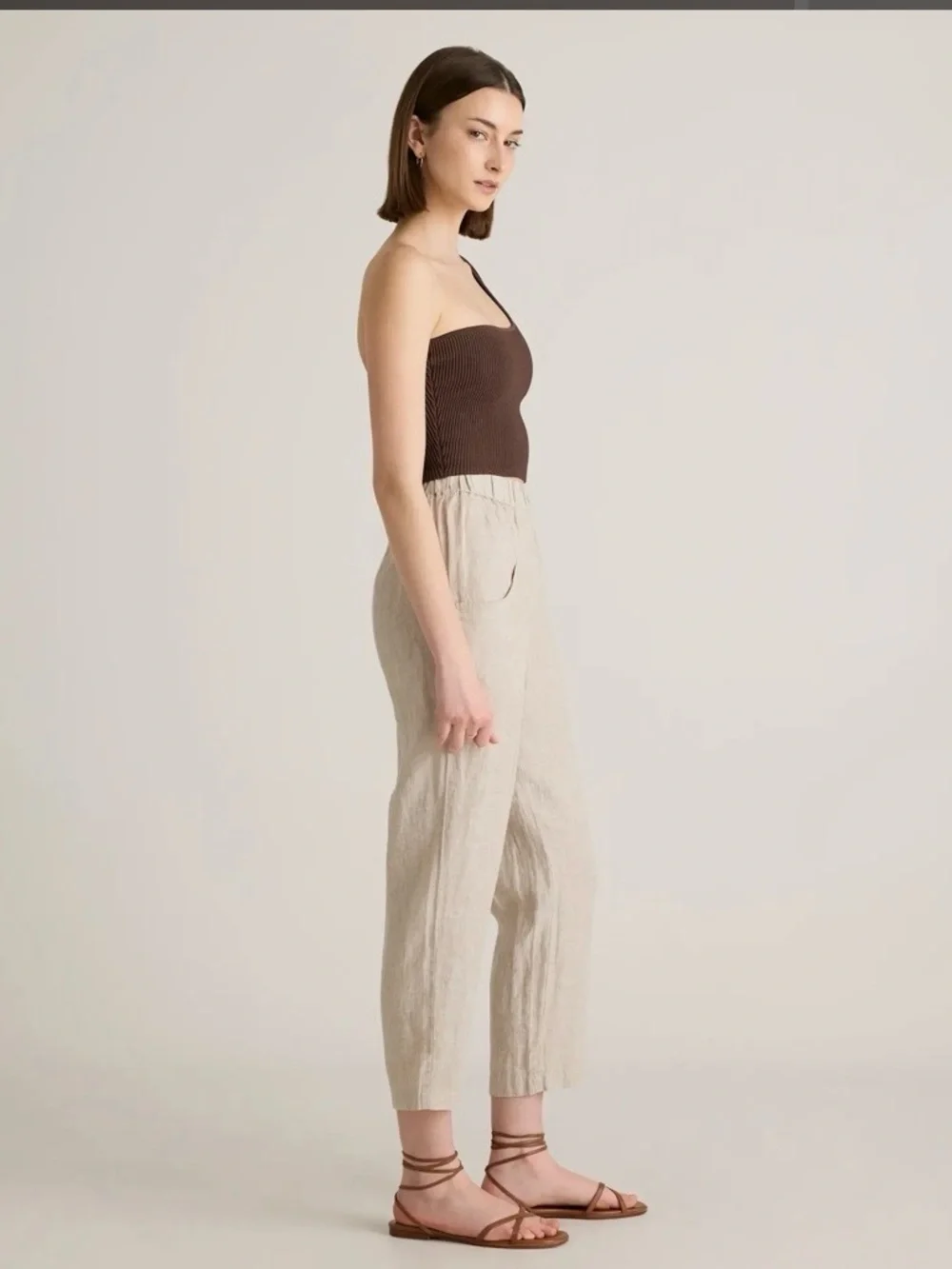 Quince 100% Linen Pull-On Pants L Flax Natural Boho Beach Sustainable Coastal